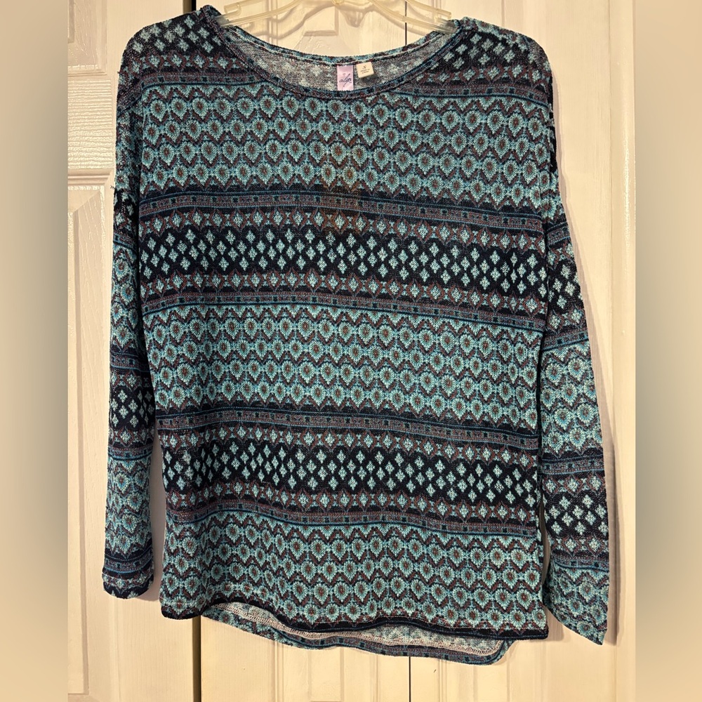 Alya Teal and Black Patterned Blouse